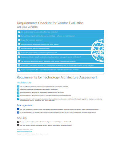 vendor evalution requirements checklist