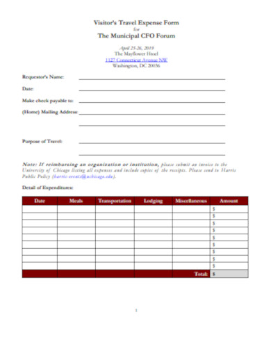 visitor’s travel expense form