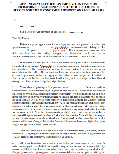 company appointment letter for employee