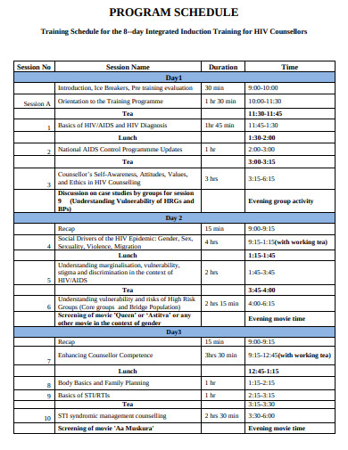 Training Program Schedule 15 Examples Format Pdf Examples