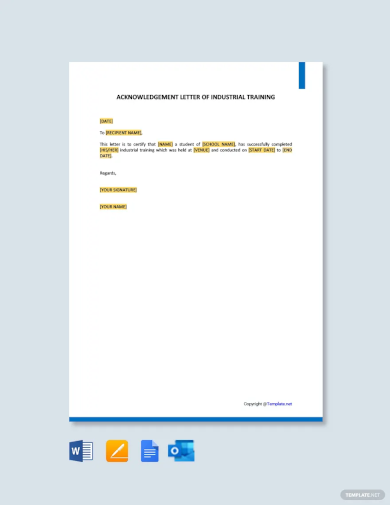 acknowledgement letter of industrial training template