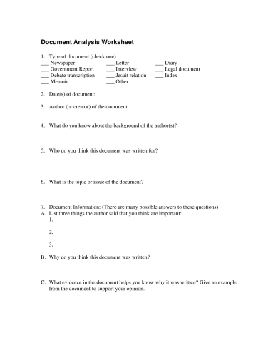 Document Analysis Worksheets