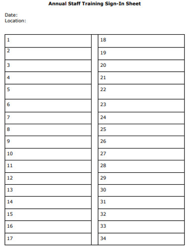 annual staff training sign in sheet example