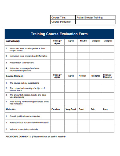 Basic Training Course Evaluation Form Example