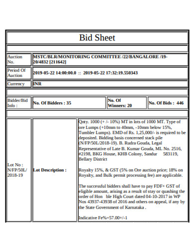 bid sheet example 