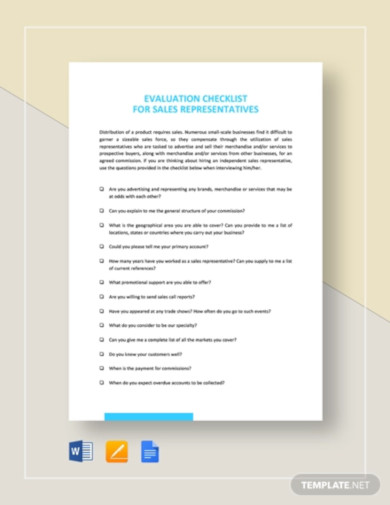 checklist sales representative evaluation template