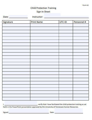 child protection training sign in sheet example