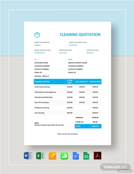 Cleaning Service Quotation 12  Examples Format How To Make Pdf