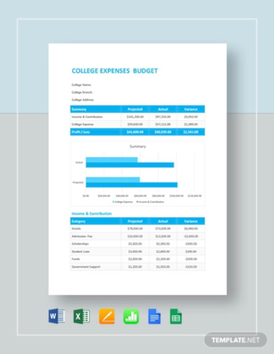 college expense budget template