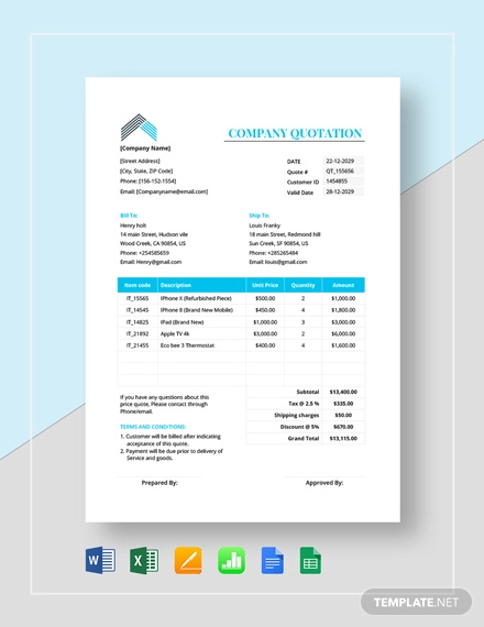 company quotation format template