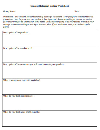 concept statement outline worksheet