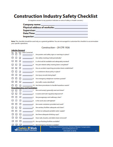 Construction Safety Checklist - 15+ Examples, Format, Pdf | Examples