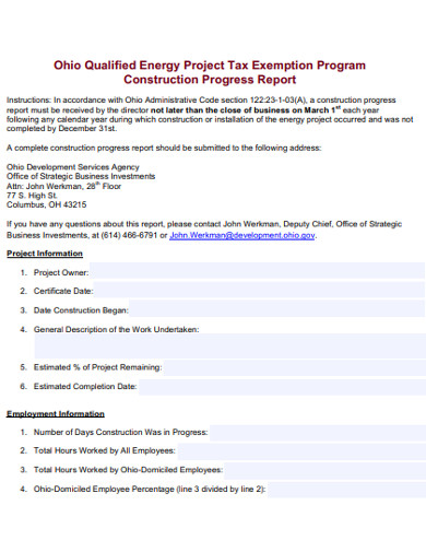 construction progress report example 