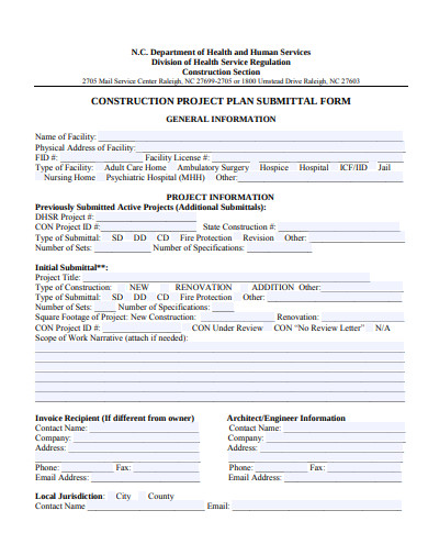 construction project plan submittal form