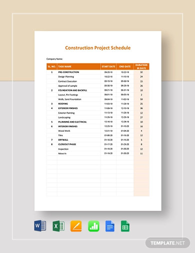 Construction Project Schedule Template