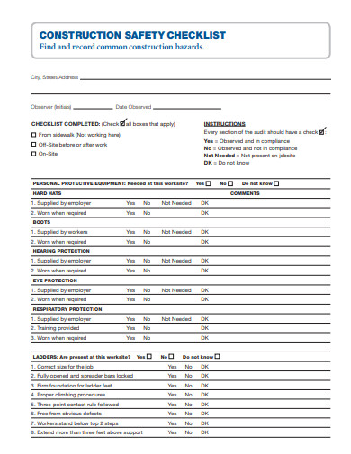 Construction Safety Checklist - 15+ Examples, Format, Pdf | Examples