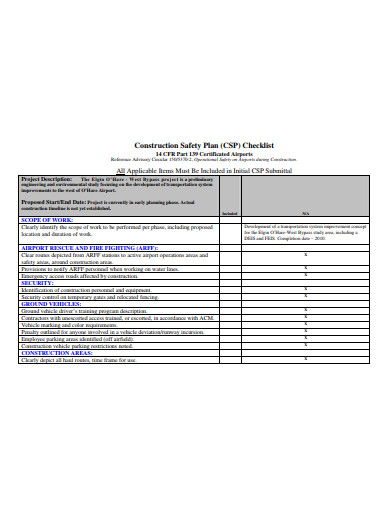 construction safety plan checklist example 