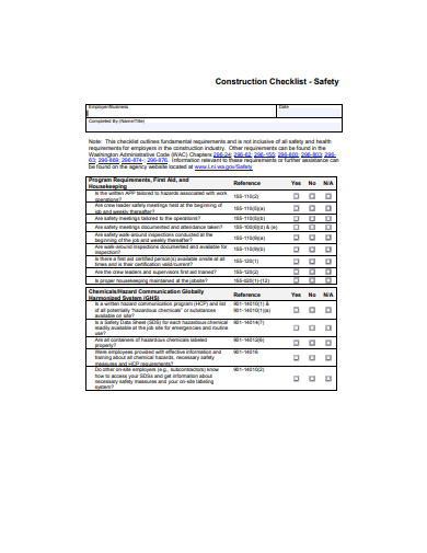 construction safty checklist