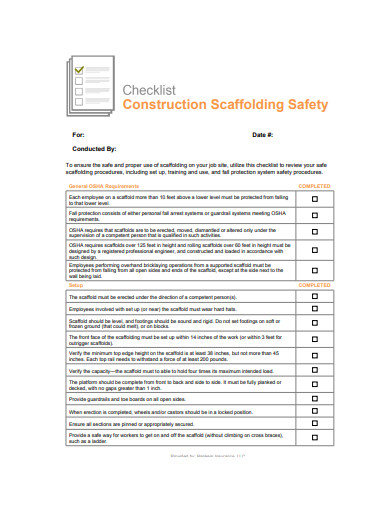 construction scaffolding safety checklist