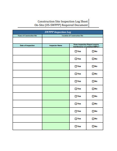 construction site inspection log 