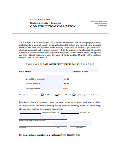 construction valuation example