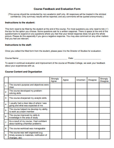 course evaluation feedback form