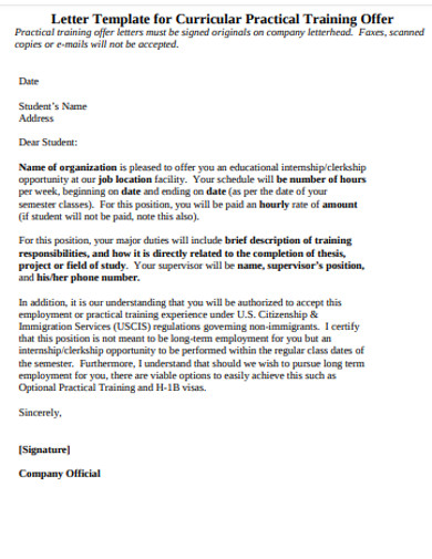 curricular practical training offer letter