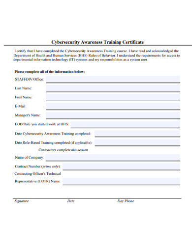 Cybersecurity Awareness Training Certificate 