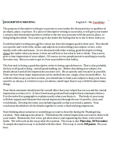 descriptive writing in pdf