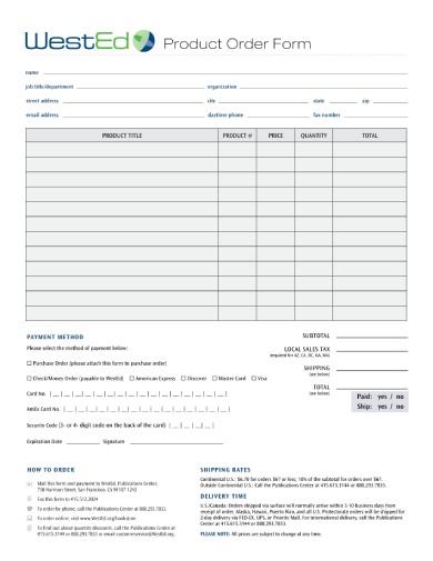 educational material product order form