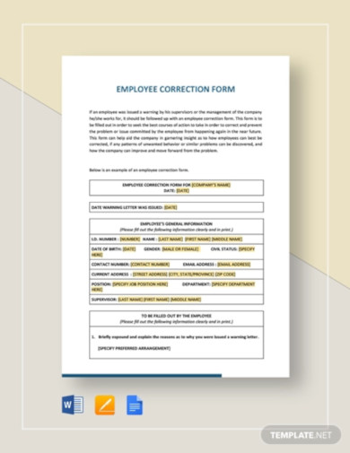 employee correction form template