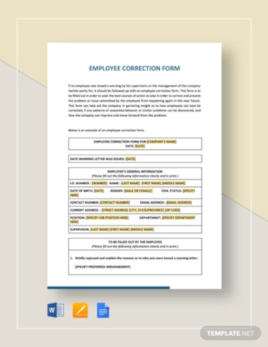 Employee Correction Form 6 Examples Format Pdf Examples 8020