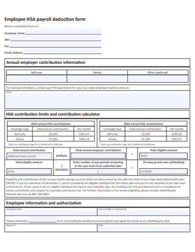 employee hsa payroll deduction form