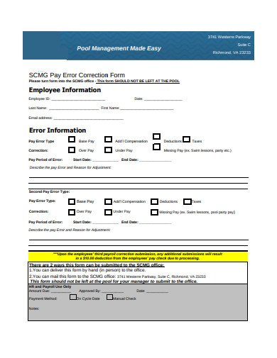 employee pay error correction form