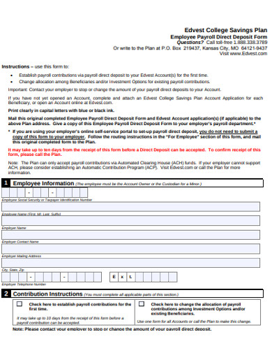 employee payroll direct deposit form