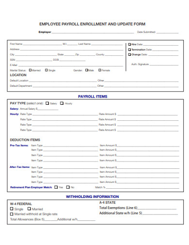 employee payroll enrollment form example