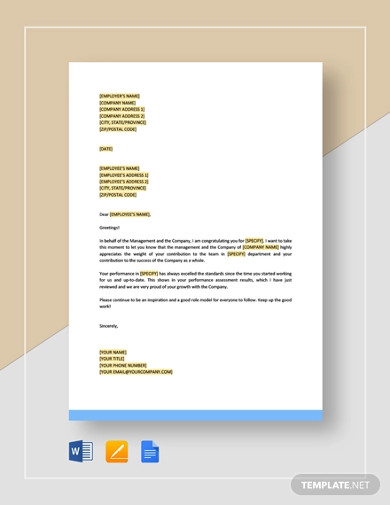 Employee Recognition Letter Template