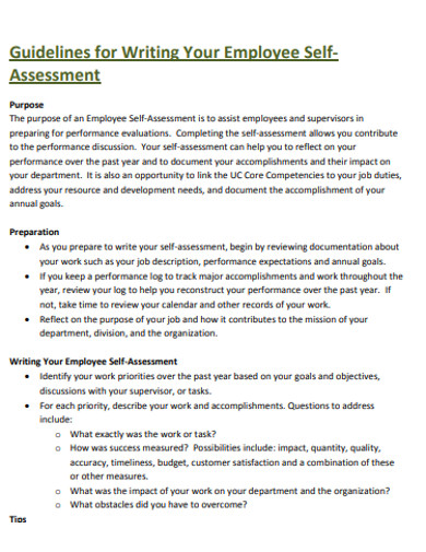 Employee Self Assessment Example