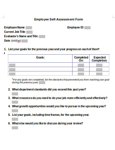 Employee Self Assessment Form Example