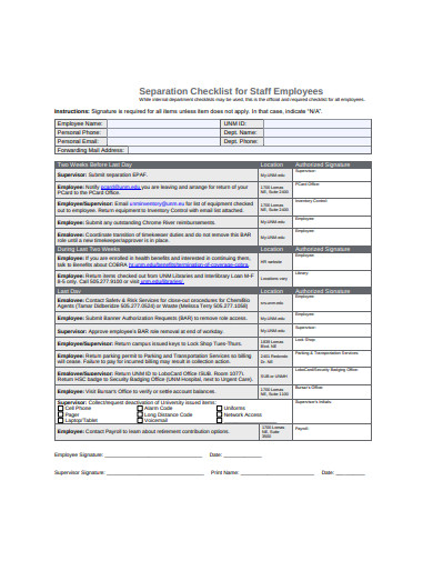 employee separation checklist 