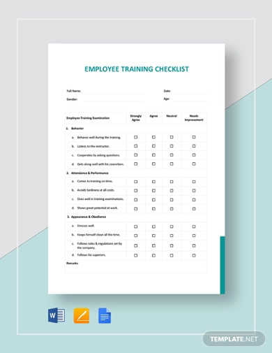 employee training checklist template