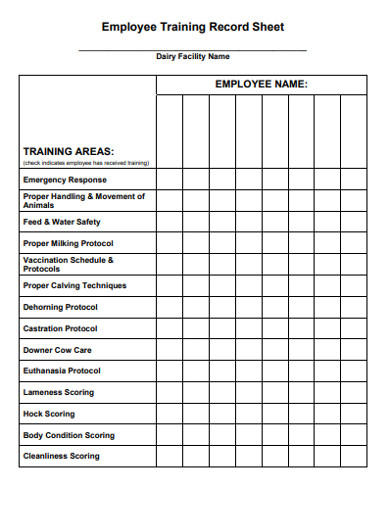 employee training record sheet example