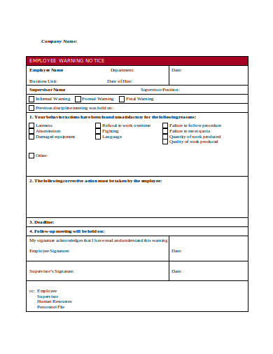 employee warning notice form in doc