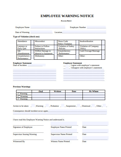 Employee Warning Notice - 9+ Examples, Format, Pdf