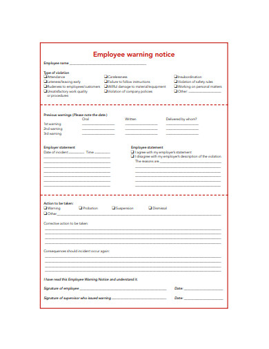 employee warning notice example