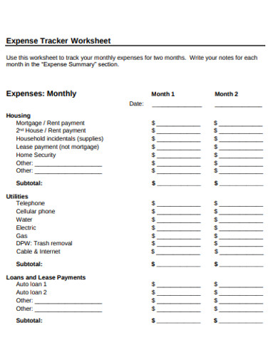 expense tracker worksheet 