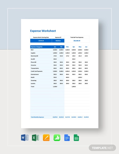 expense worksheet template