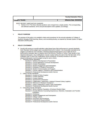 faculty evaluation policy template