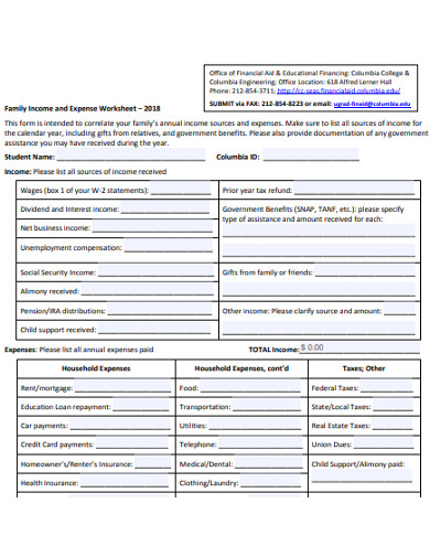 family income and expense worksheet 