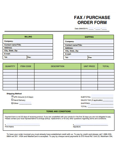fax purchase order form example